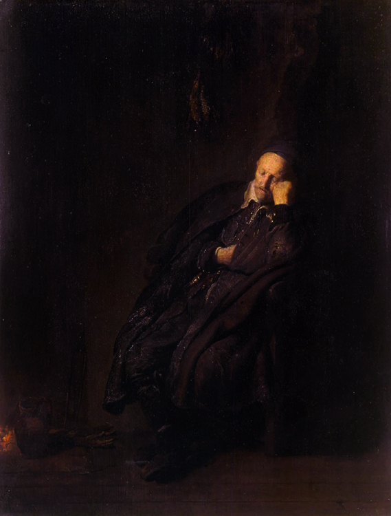 An old man asleep at the Hearth (mk33)